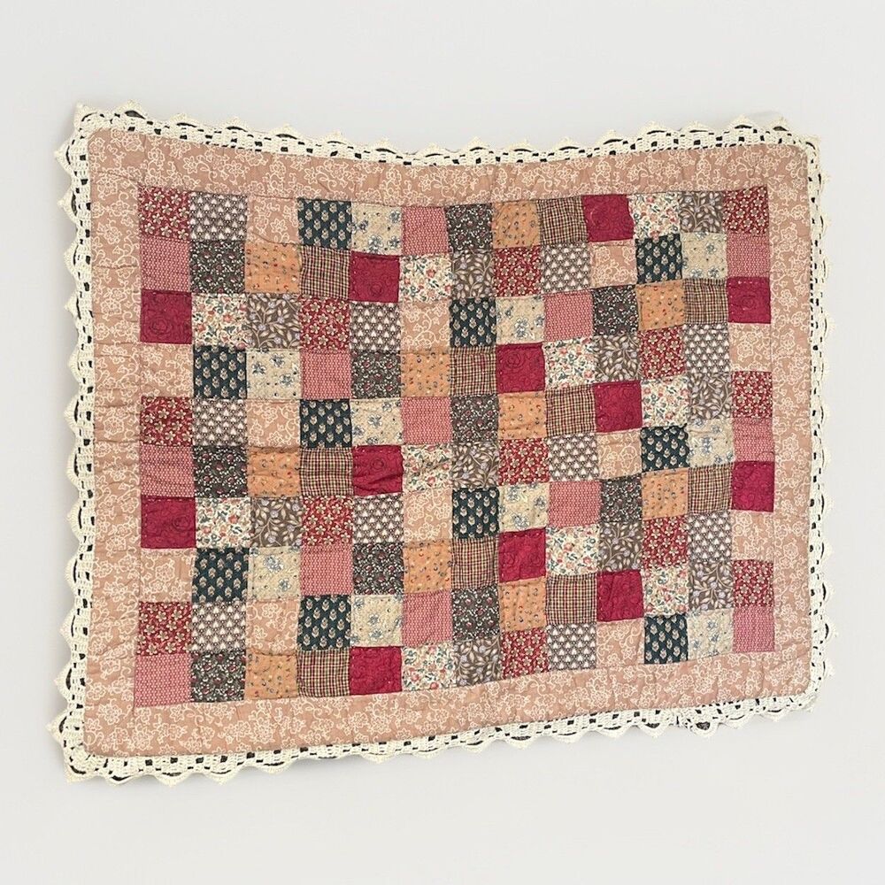 Pem America Quilted Crochet Lined Pillow Sham 20X26X2 Patchwork